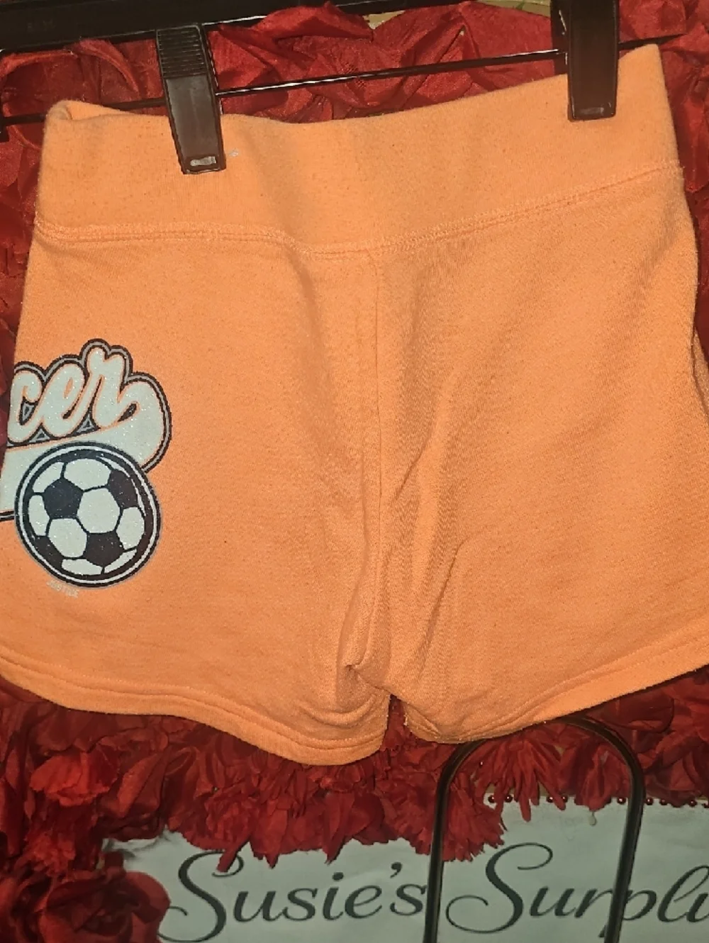 Justice Peach Soccer Graphic Lounge Shorts with Drawstring Size 7